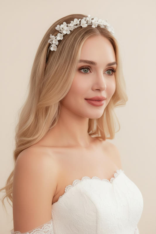 MICHELLE | Delicate Porcelain White Floral Bridal Headband