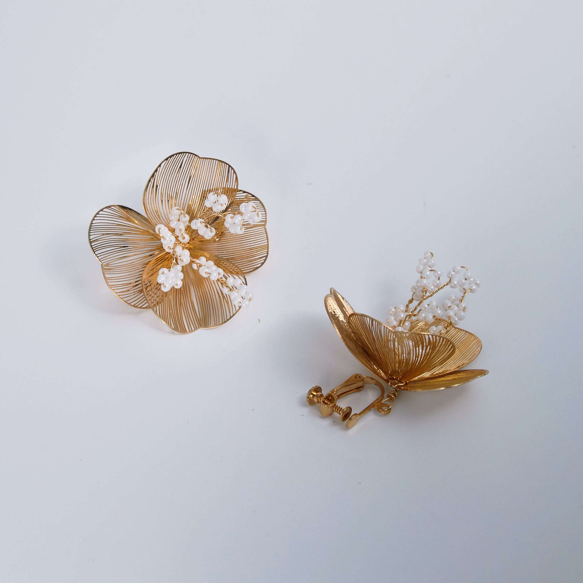 BELLA | Statement Gold Floral Bridal Dangle Earrings