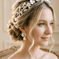 YINIW | Handmade Seed Bead Floral Bridal Headband with Pearl Firework Earrings Set