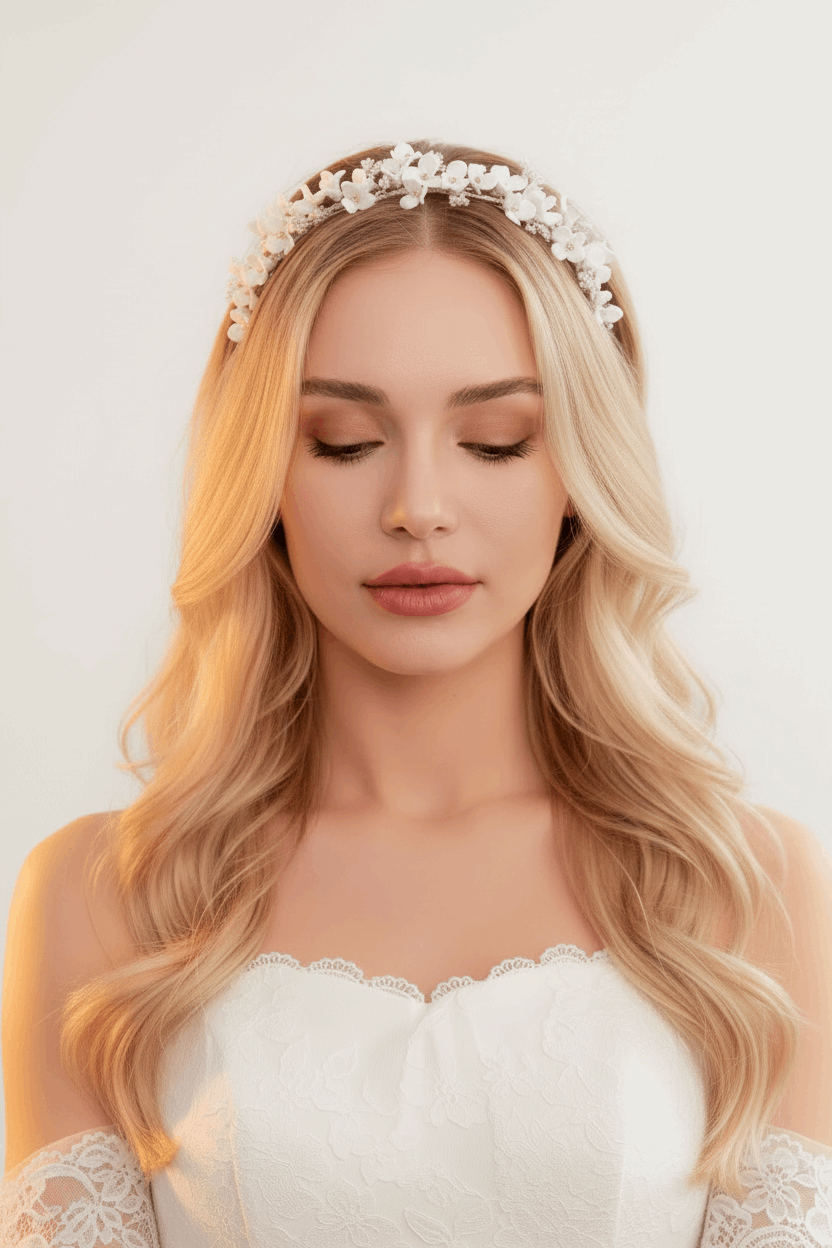 MICHELLE | Delicate Porcelain White Floral Bridal Headband