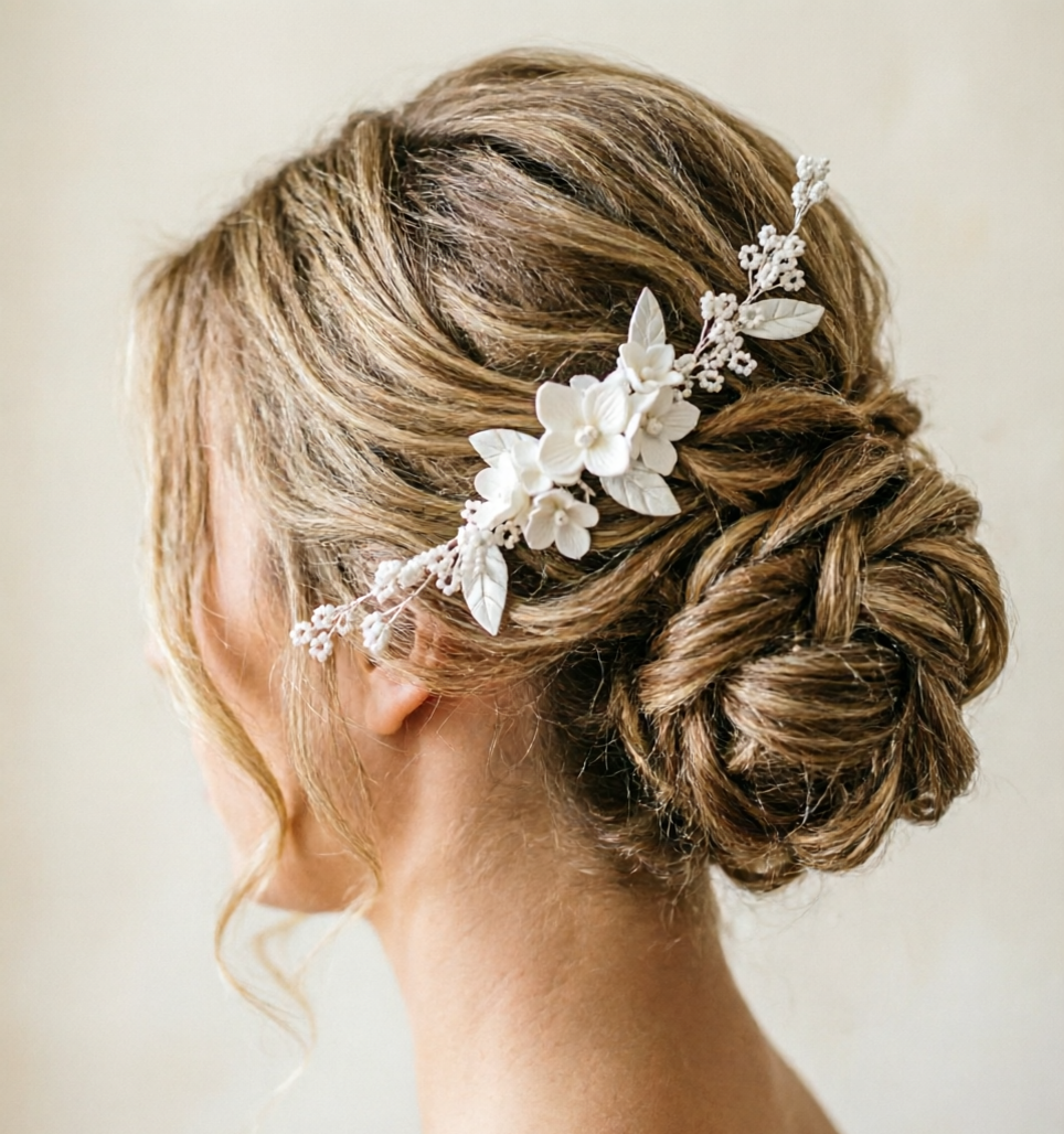 NINA | Handmade Ceramic Flower Beaded Bridal Hair Comb