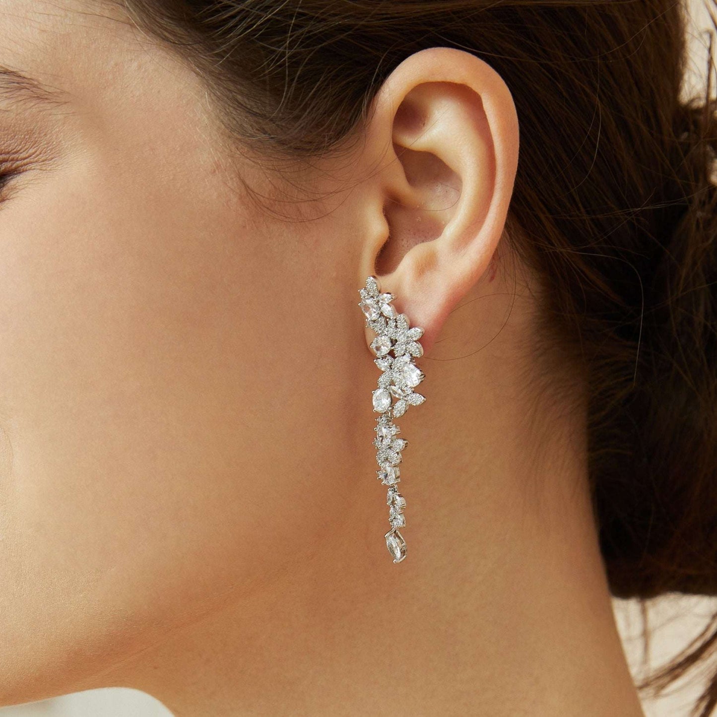 Long Crystal Bridal Earrings.