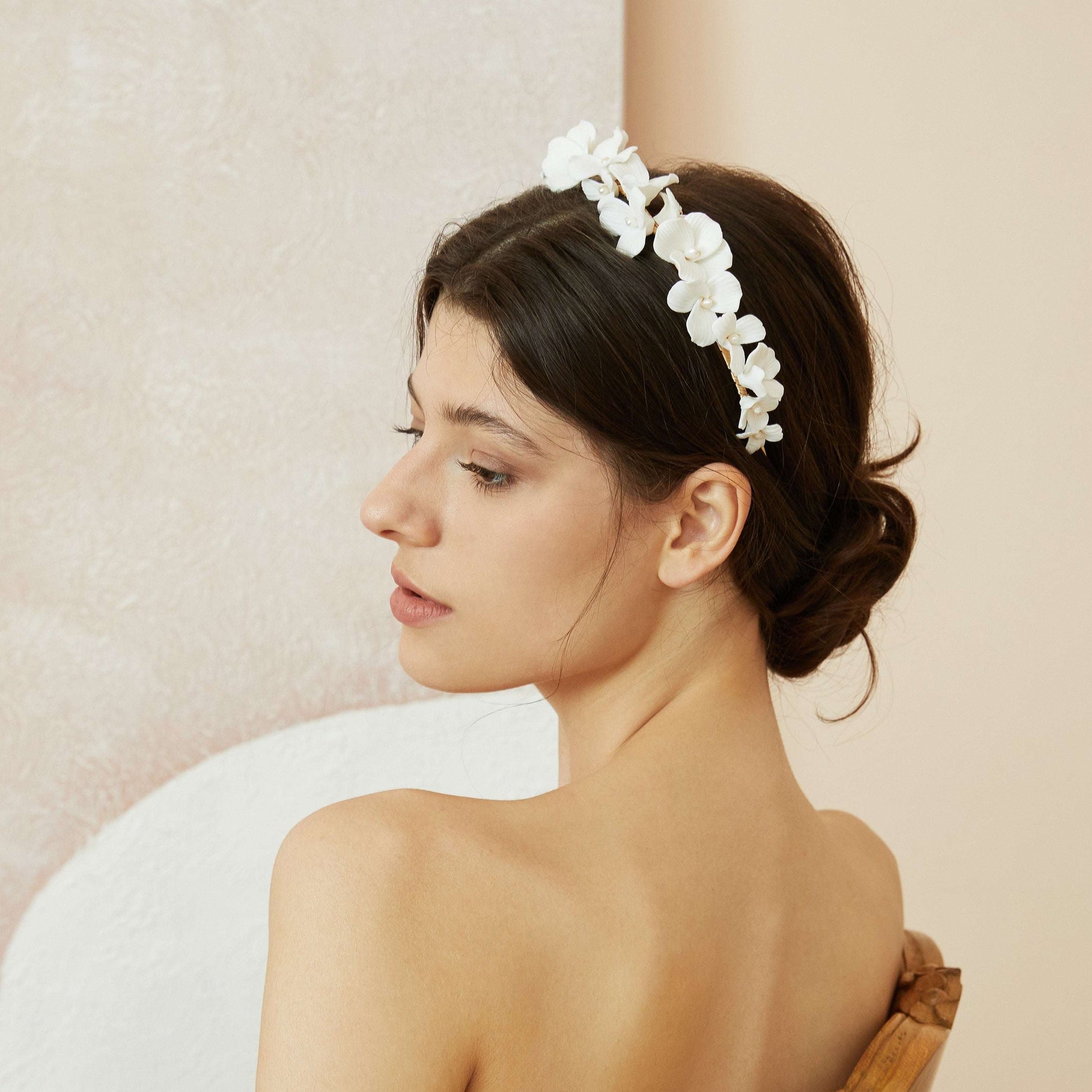 Set of 6 Delicate Pearl and Porcelain Floral Bridal Hairpin