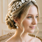 YINIW | Handmade Seed Bead Floral Bridal Headband with Pearl Firework Earrings Set