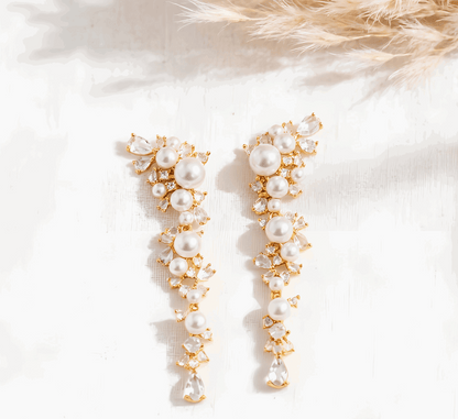 Ninianna |Exquisite Pearl and Crystal Drop Earrings