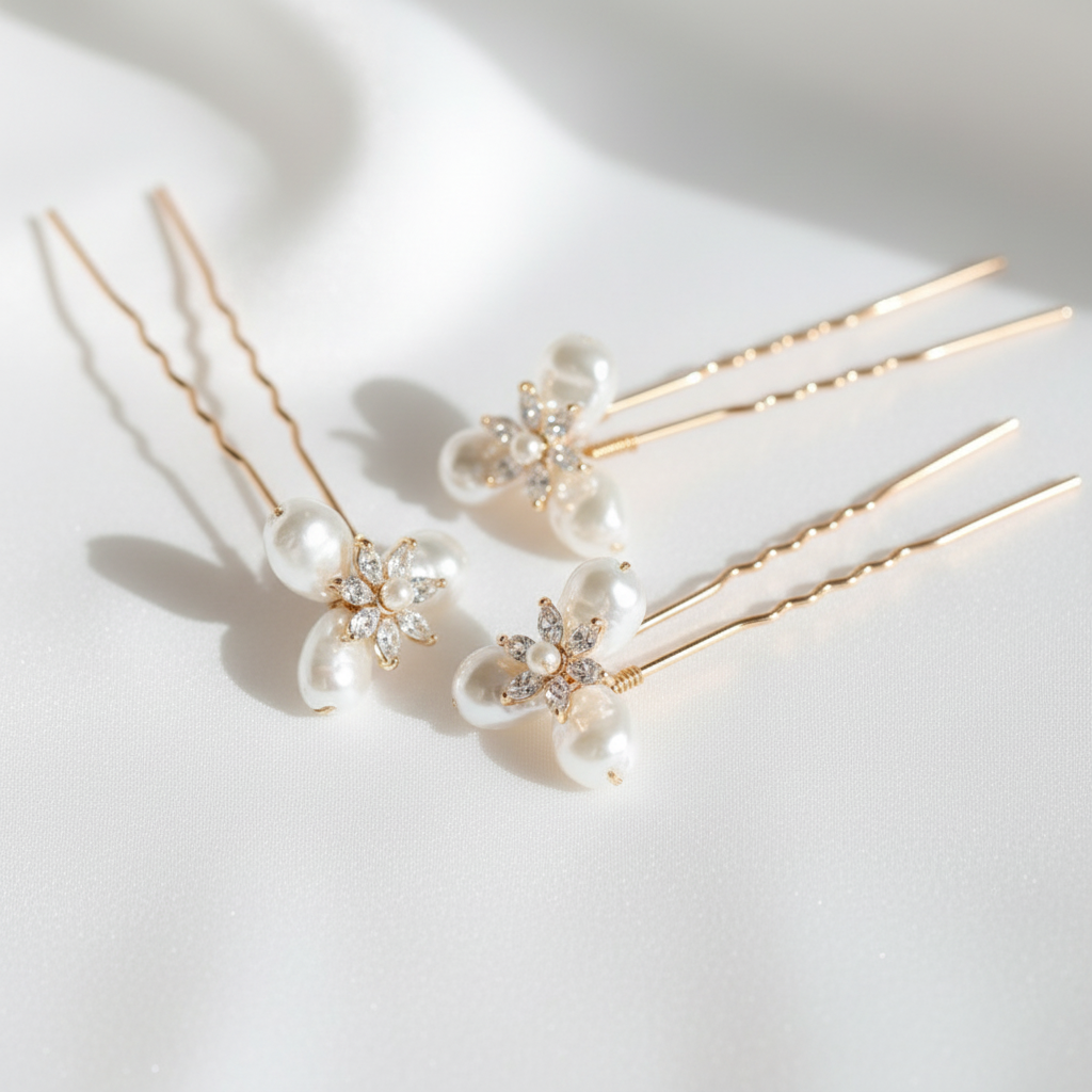 Lumière Fleur Pearl & Crystal Bridal Hair Pins Set