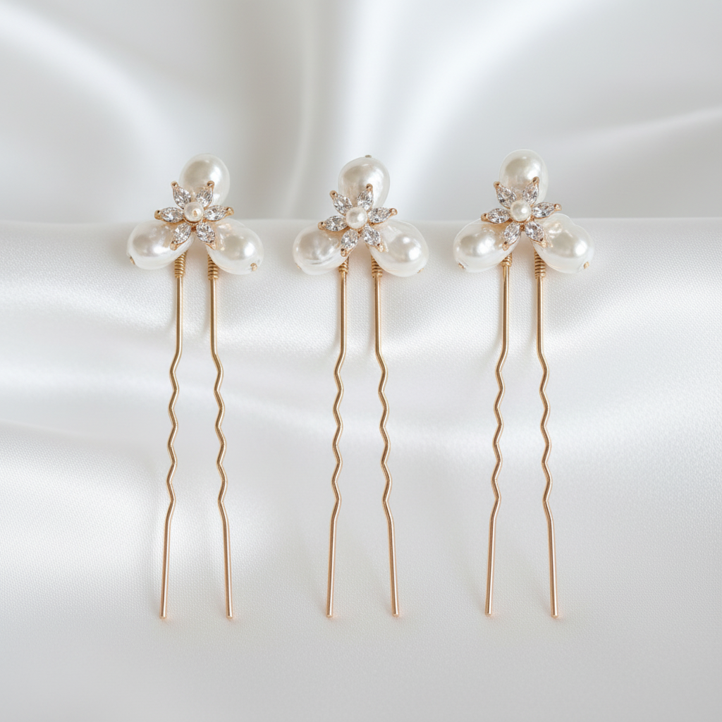 Lumière Fleur Pearl & Crystal Bridal Hair Pins Set