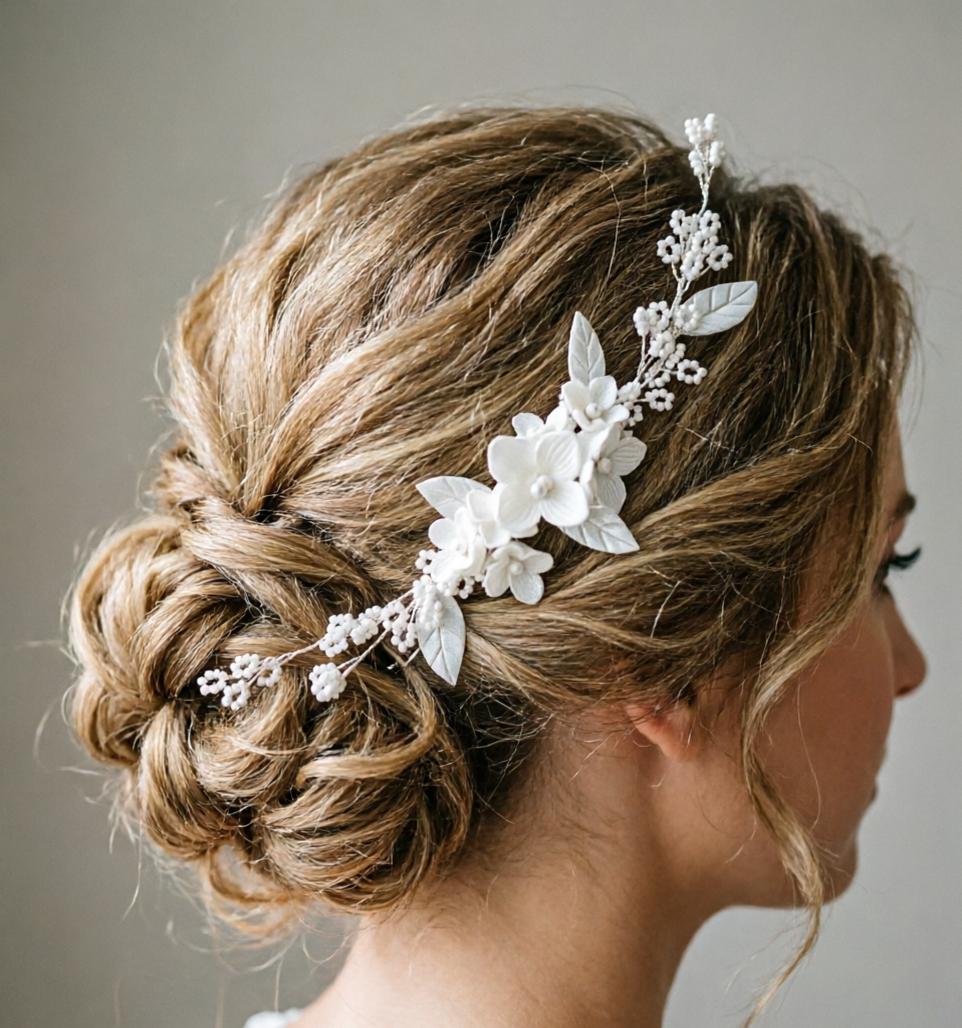 NINA | Handmade Ceramic Flower Beaded Bridal Hair Comb