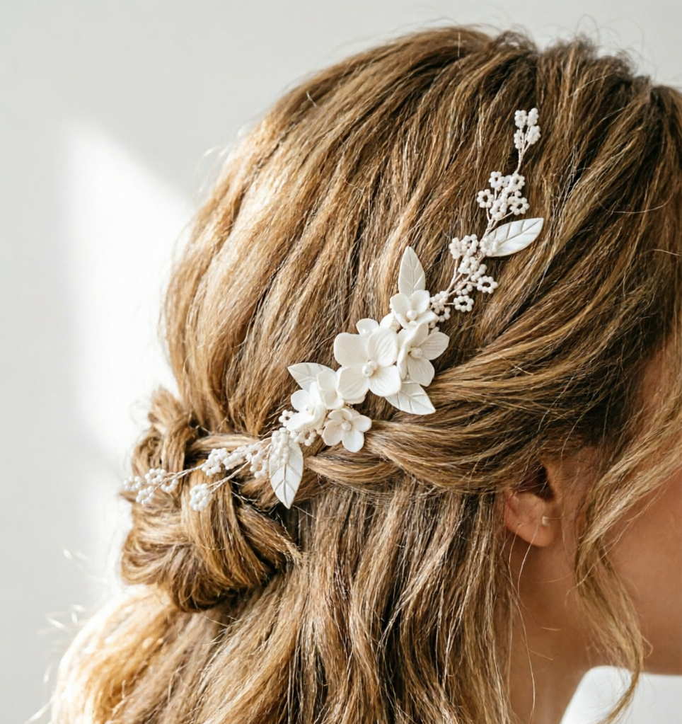 NINA | Handmade Ceramic Flower Beaded Bridal Hair Comb