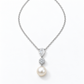 Silver crystal and pearl pendant necklace with a fine cable chain