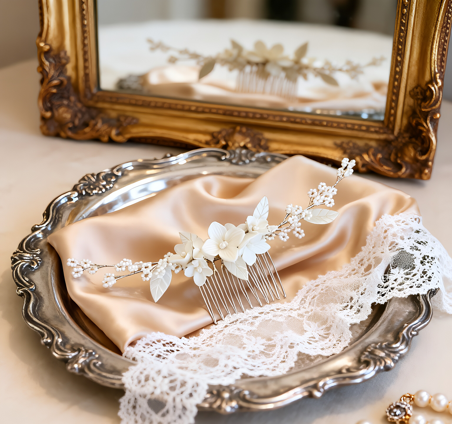 NINA | Handmade Ceramic Flower Beaded Bridal Hair Comb