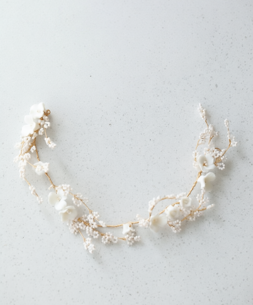YINIW | Handmade Seed Bead Floral Bridal Headband with Pearl Firework Earrings Set