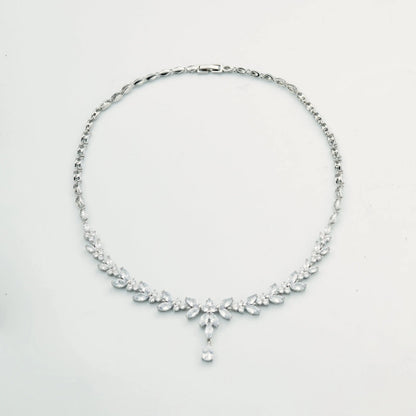 MADELEINE Floral Chain CZ Crystal Bridal Necklace | Silver | Wedding Jewellery UK