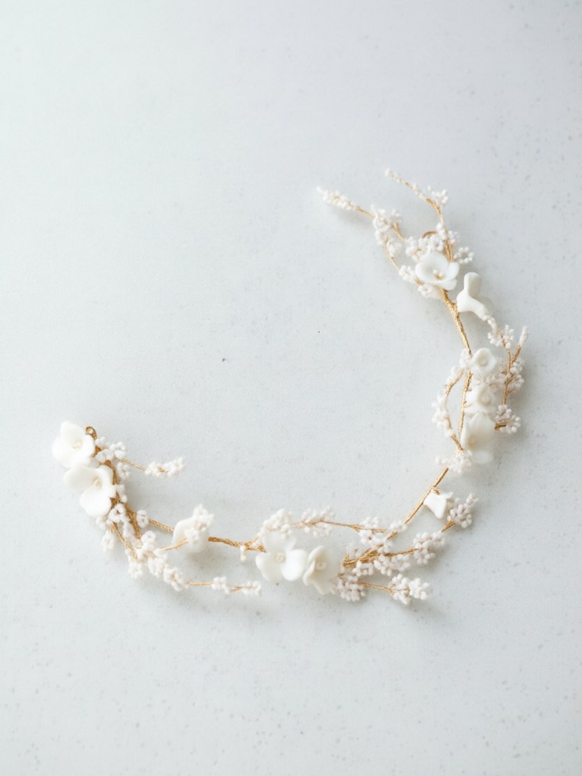 YINIW | Handmade Seed Bead Floral Bridal Headband with Pearl Firework Earrings Set