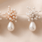 YINIW | Handmade Seed Bead Floral Bridal Headband with Pearl Firework Earrings Set