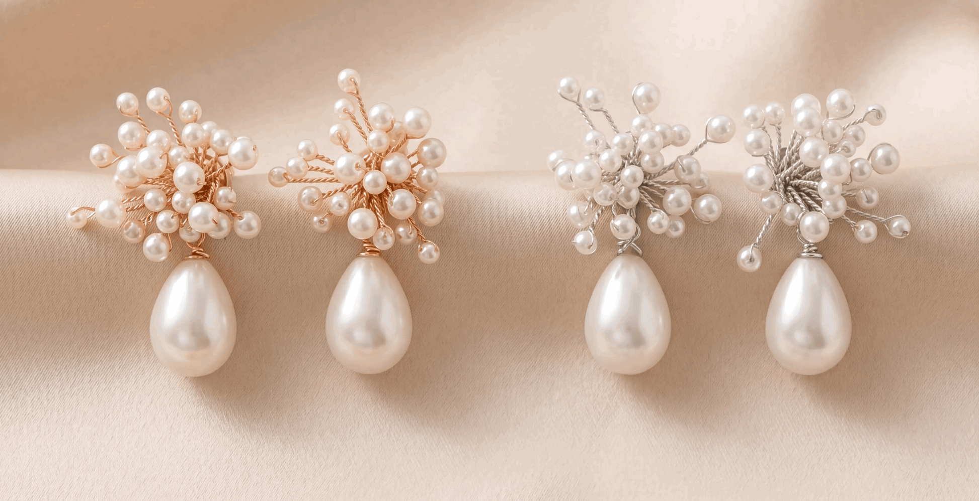 YINIW | Handmade Seed Bead Floral Bridal Headband with Pearl Firework Earrings Set