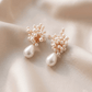 YINIW | Handmade Seed Bead Floral Bridal Headband with Pearl Firework Earrings Set