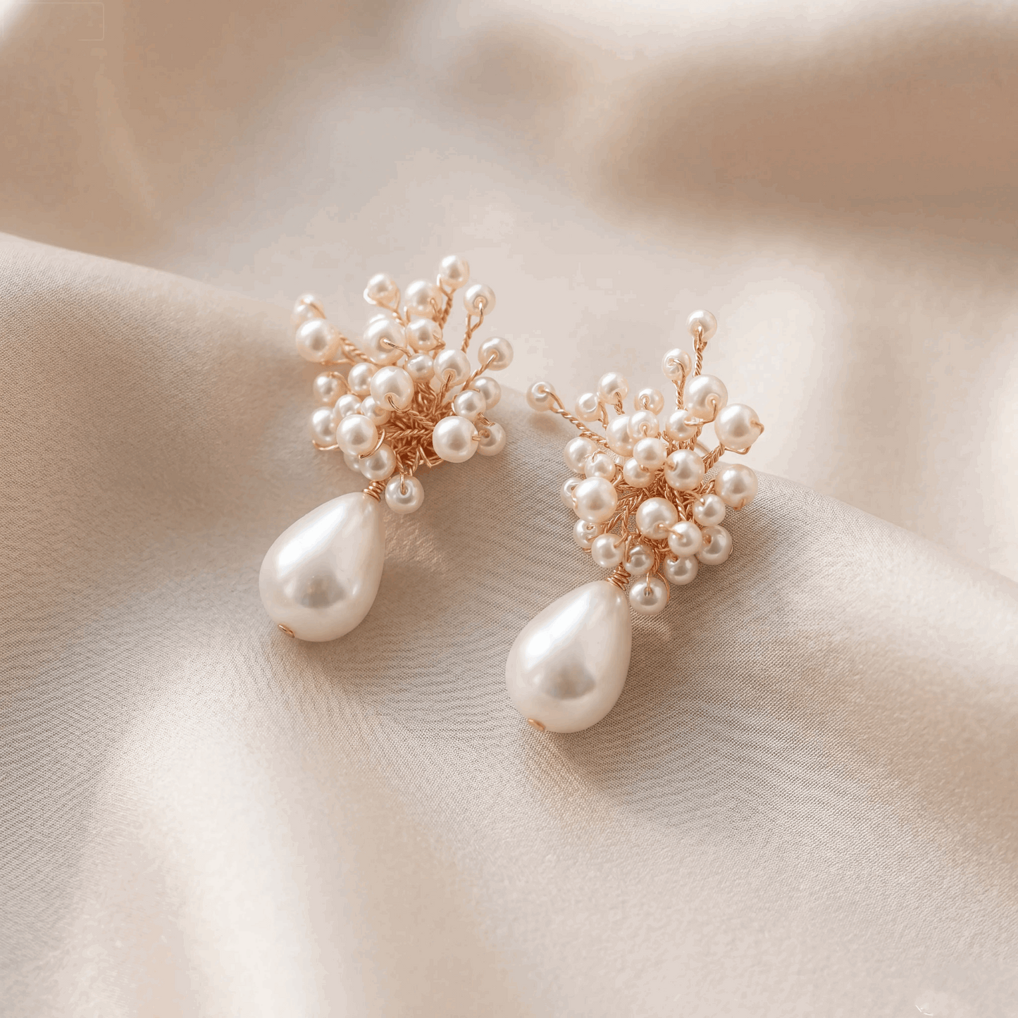 YINIW | Handmade Seed Bead Floral Bridal Headband with Pearl Firework Earrings Set