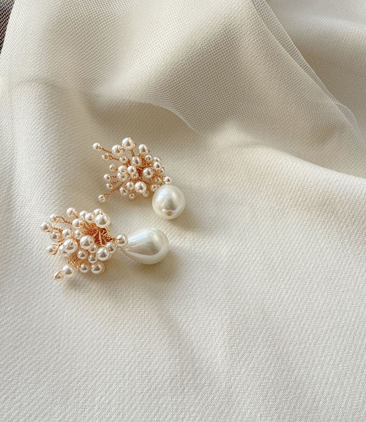 YINIW | Handmade Seed Bead Floral Bridal Headband with Pearl Firework Earrings Set