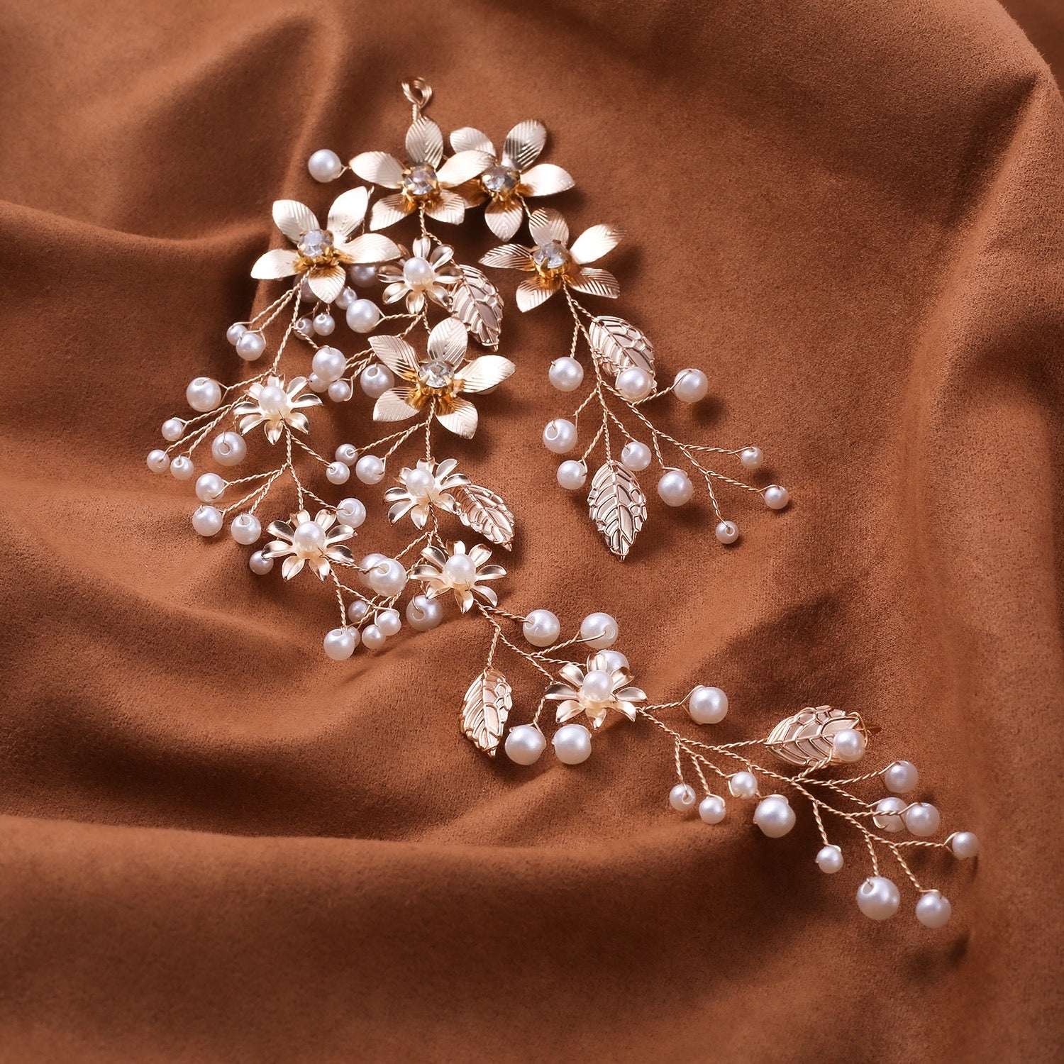 Pearl, Leaf and Crystal Wedding Bridal Hair Vine