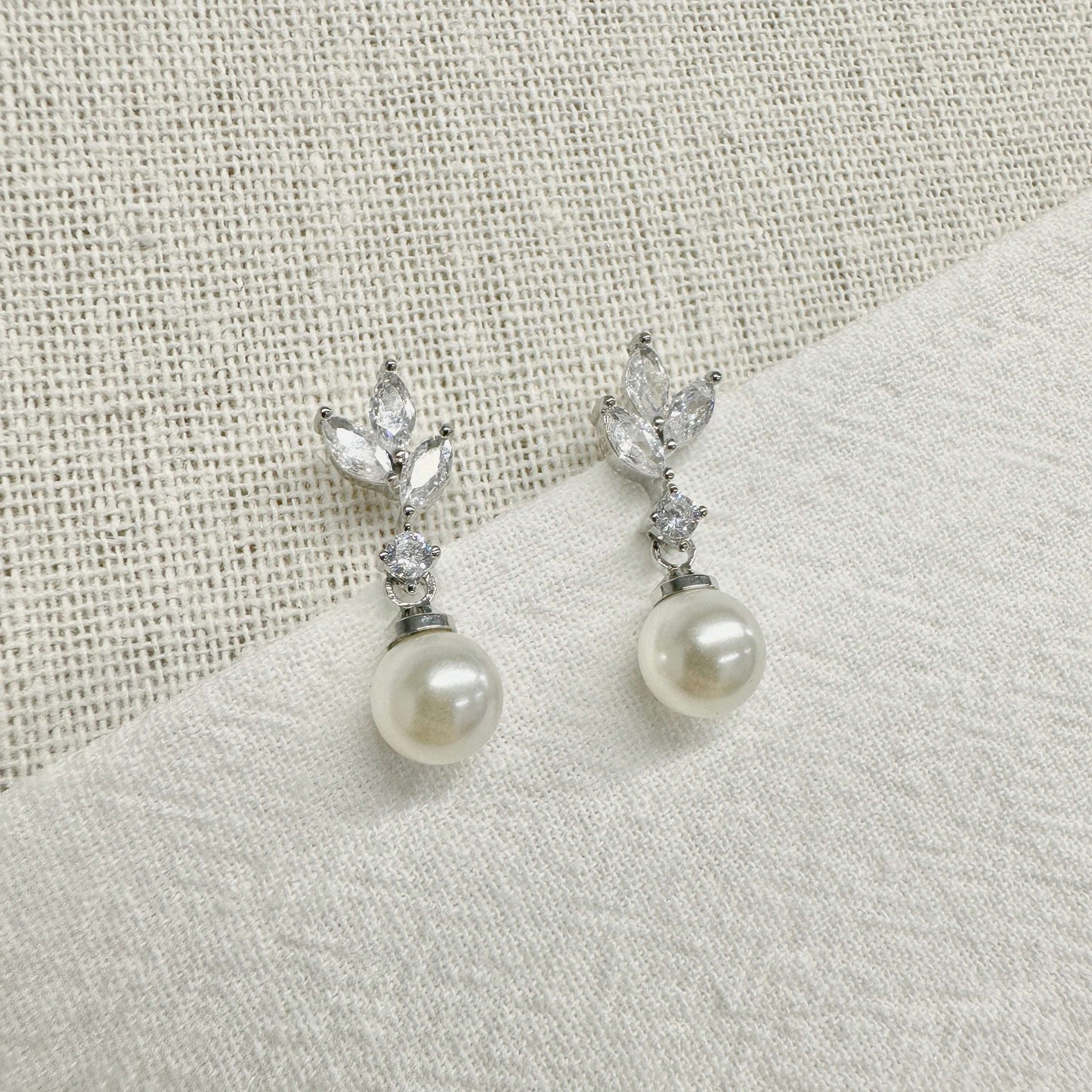 ANGELINA丨Bridal Crystal Earrings with Pearl Drop