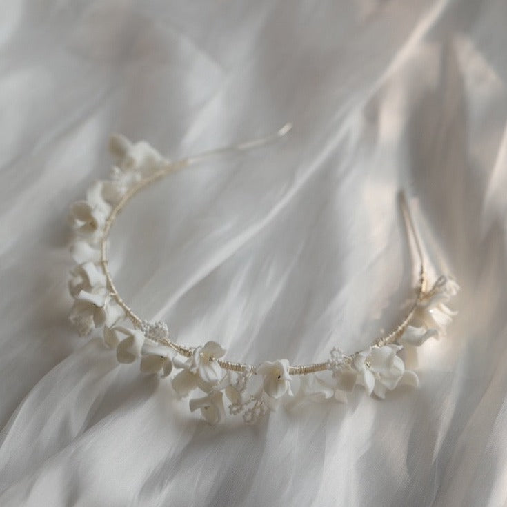 Delicate Porcelain White Floral Bridal Headband,