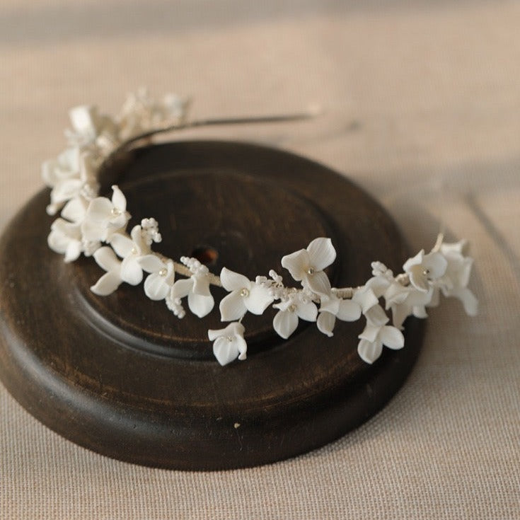 MICHELLE | Delicate Porcelain White Floral Bridal Headband