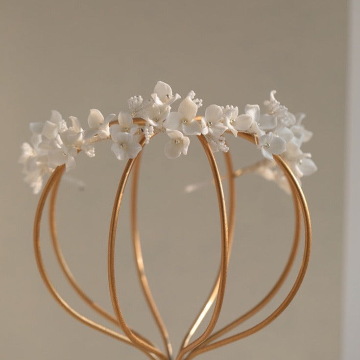 Delicate Porcelain White Floral Bridal Headband,