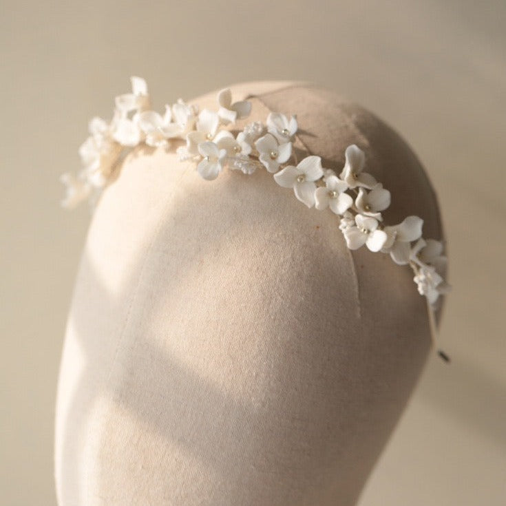 Delicate Porcelain White Floral Bridal Headband