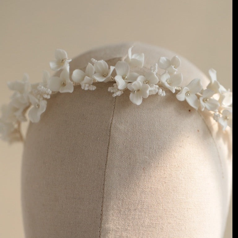 Delicate Porcelain White Floral Bridal Headband,