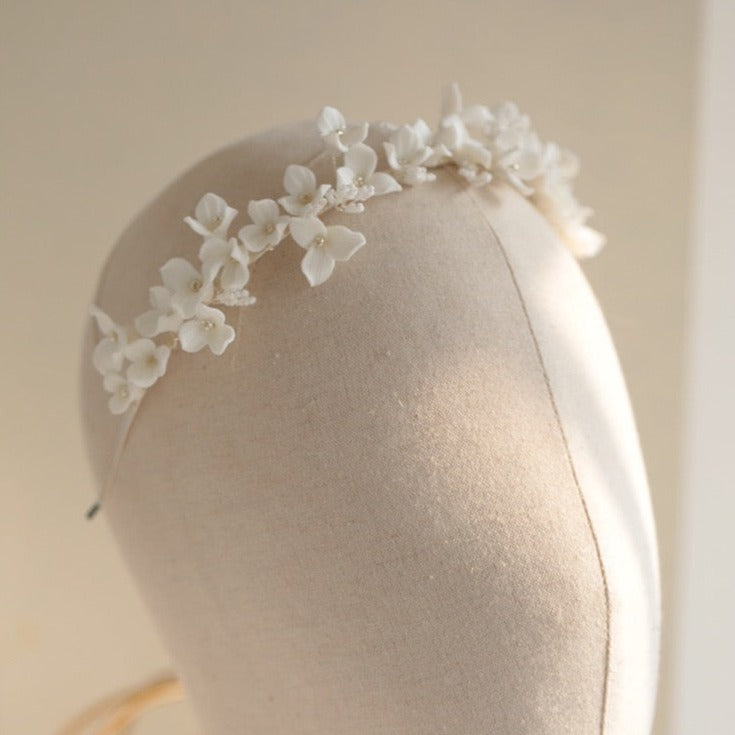 Delicate Porcelain White Floral Bridal Headband,