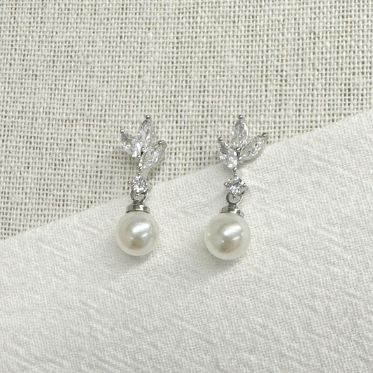ANGELINA丨Bridal Crystal Earrings with Pearl Drop