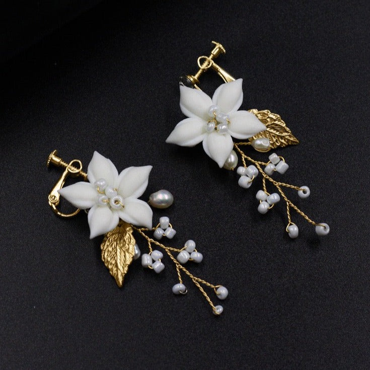 White Porcelain Floral Bridal Hair Comb