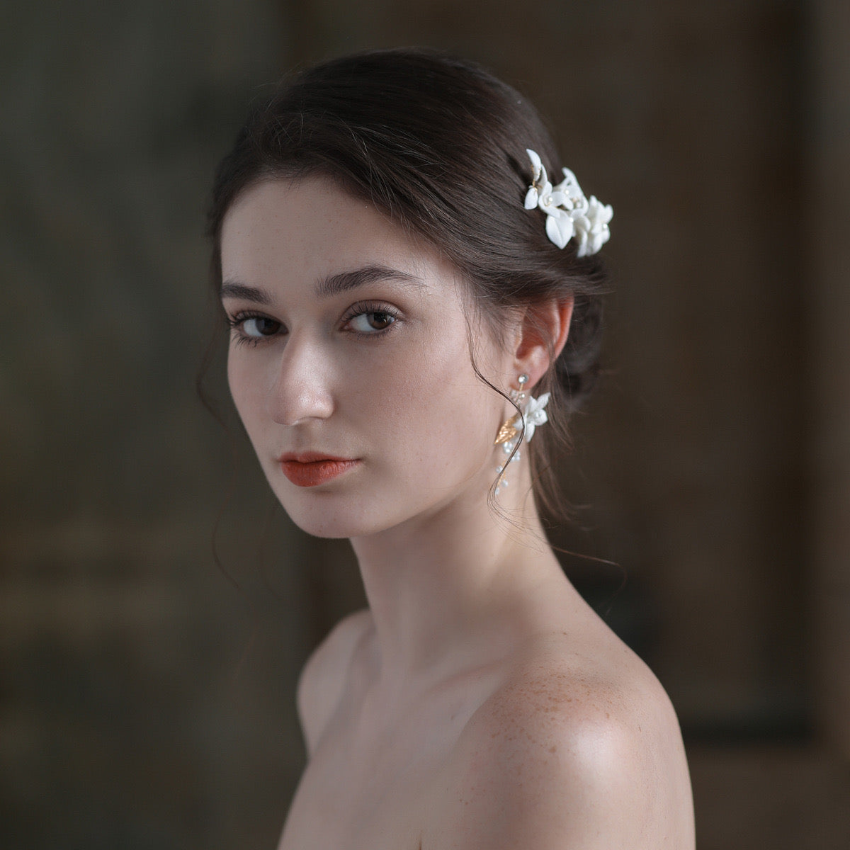 White Porcelain Floral Bridal Hair Comb