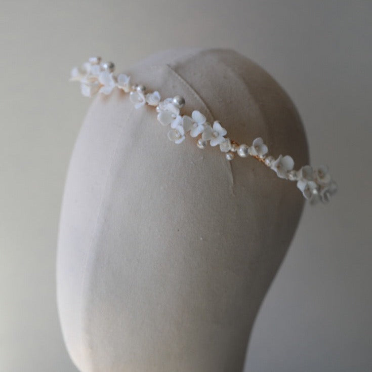 LUMINA | Delicate Porcelain White Floral Bridal Headband with Pearl