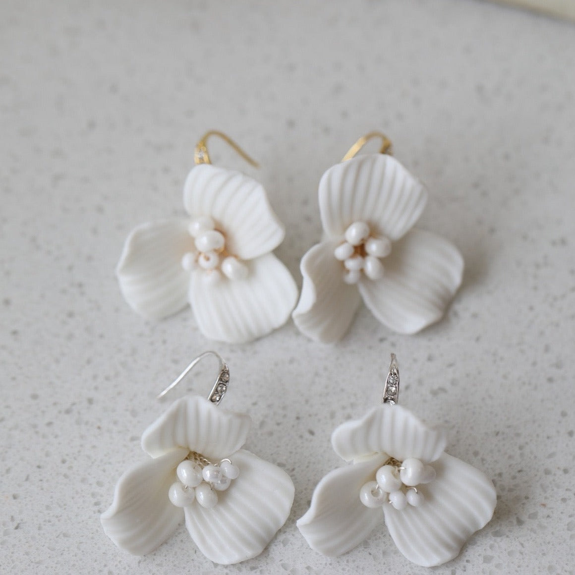 Delicate White Flower Bridal Earrings