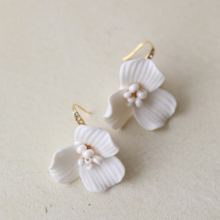 Delicate White Flower Bridal Earrings