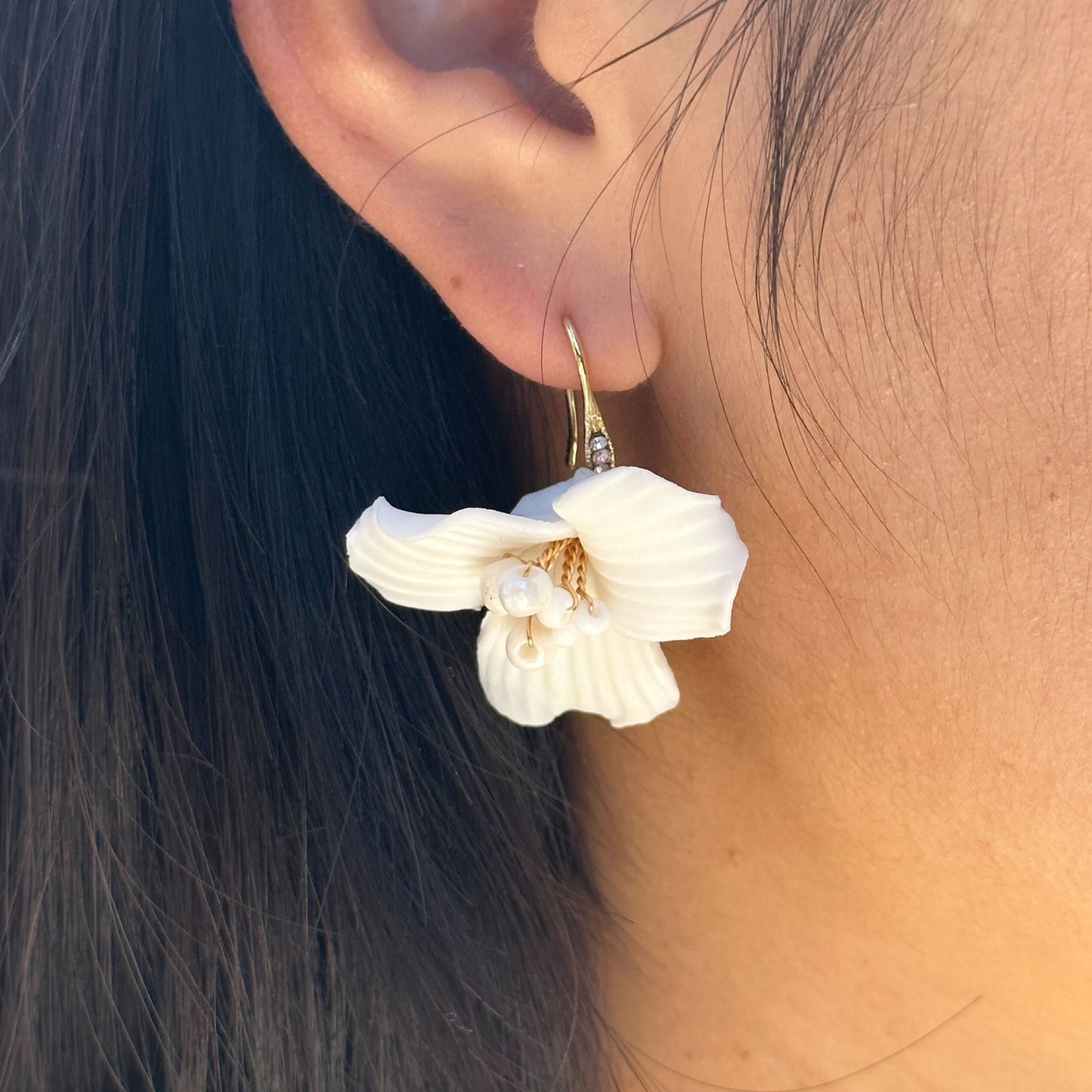 Delicate White Flower Bridal Earrings