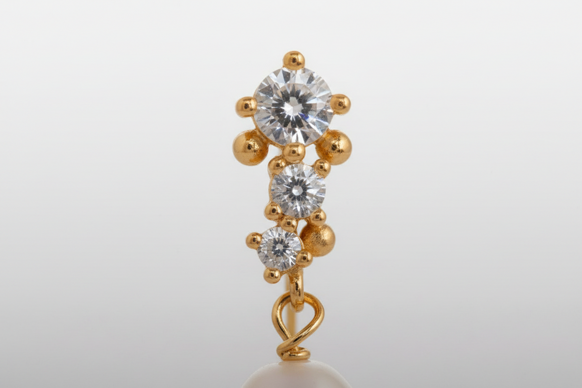 Pearl and diamond accent detail - vintage minimalist earrings