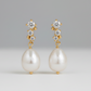Pearl diamond drop earrings in gold and silver - minimalist bridal jewelry