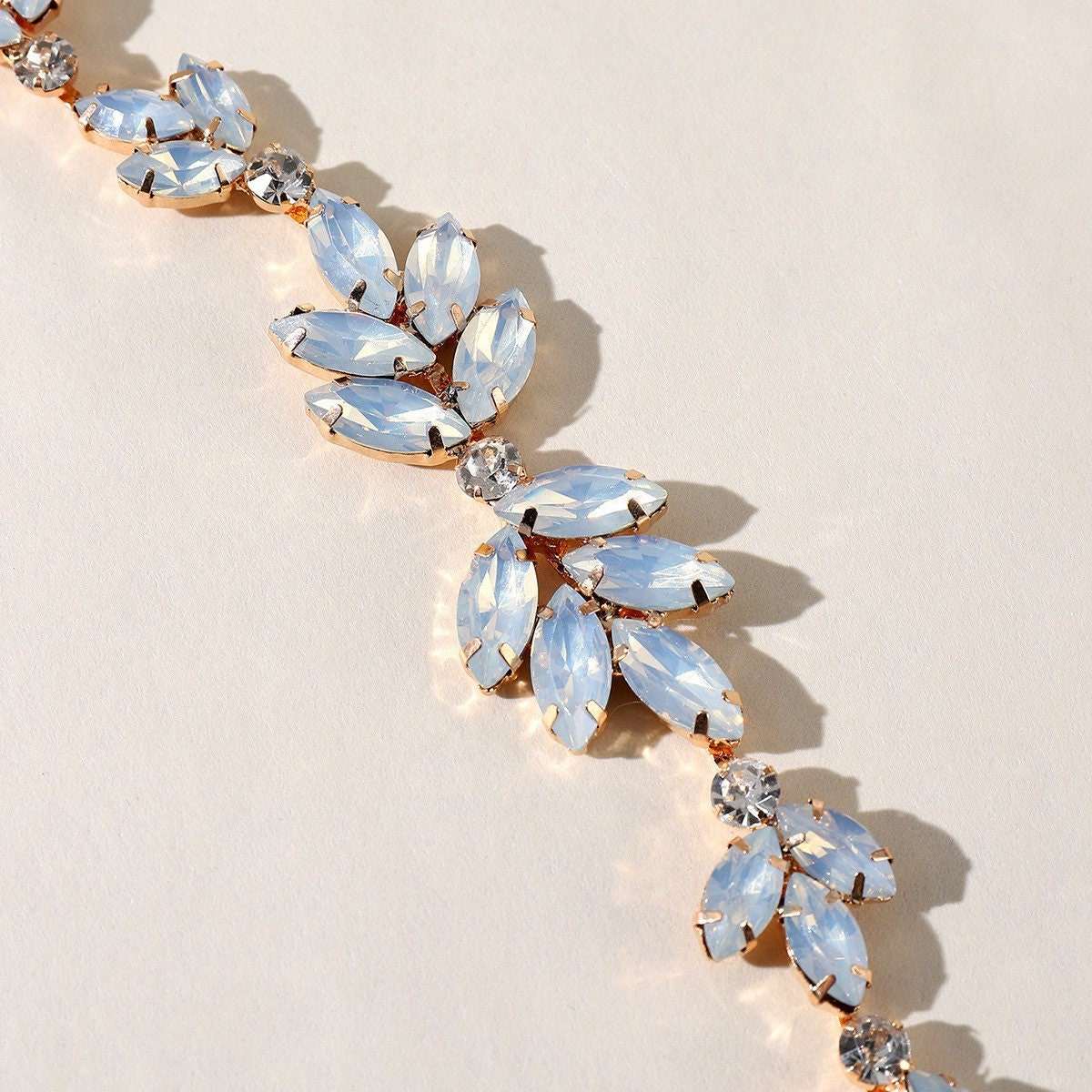Blue Opal and Rhinestone Bridal Hair Vine.