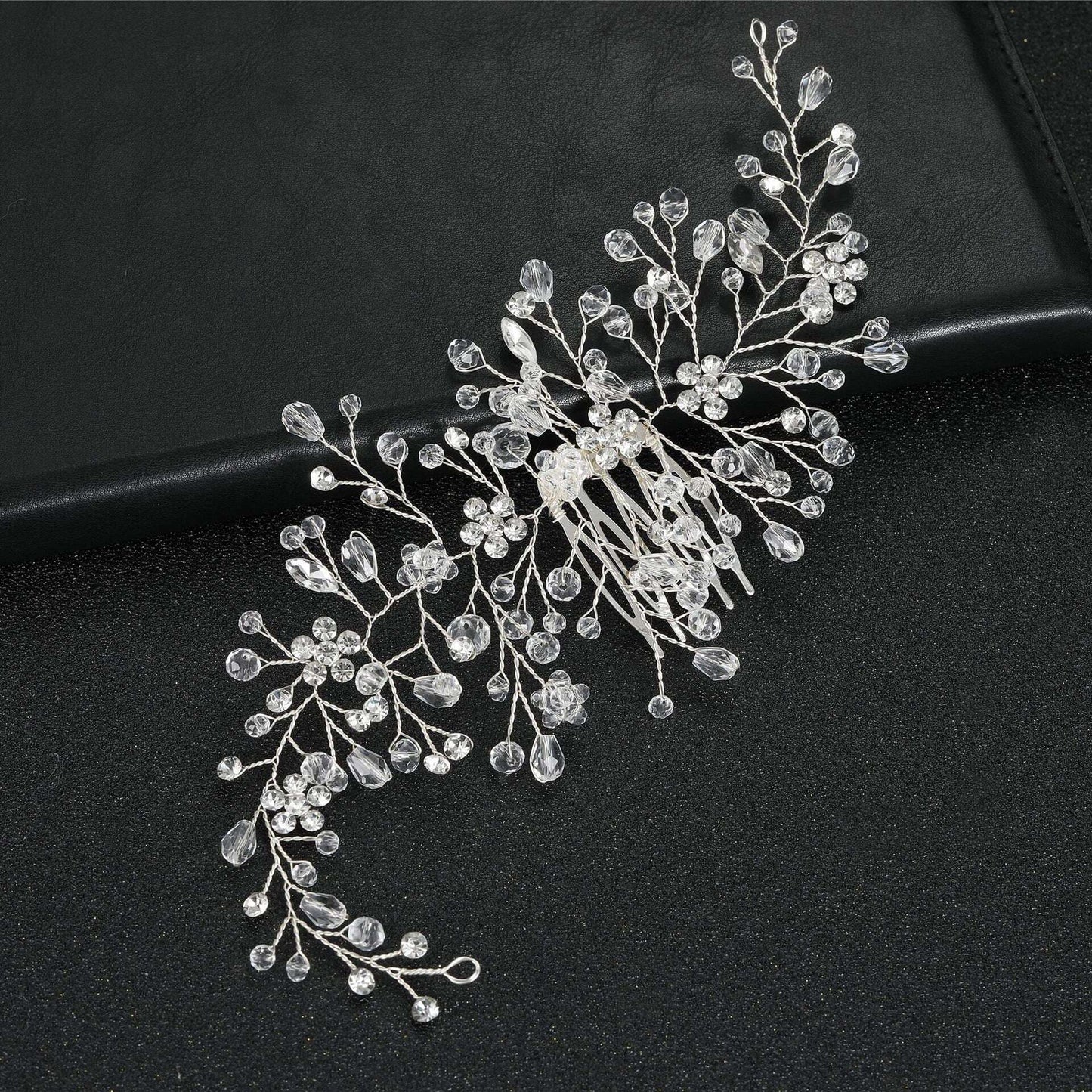 Handmade silver-plated rhinestone and crystal bridal hair comb