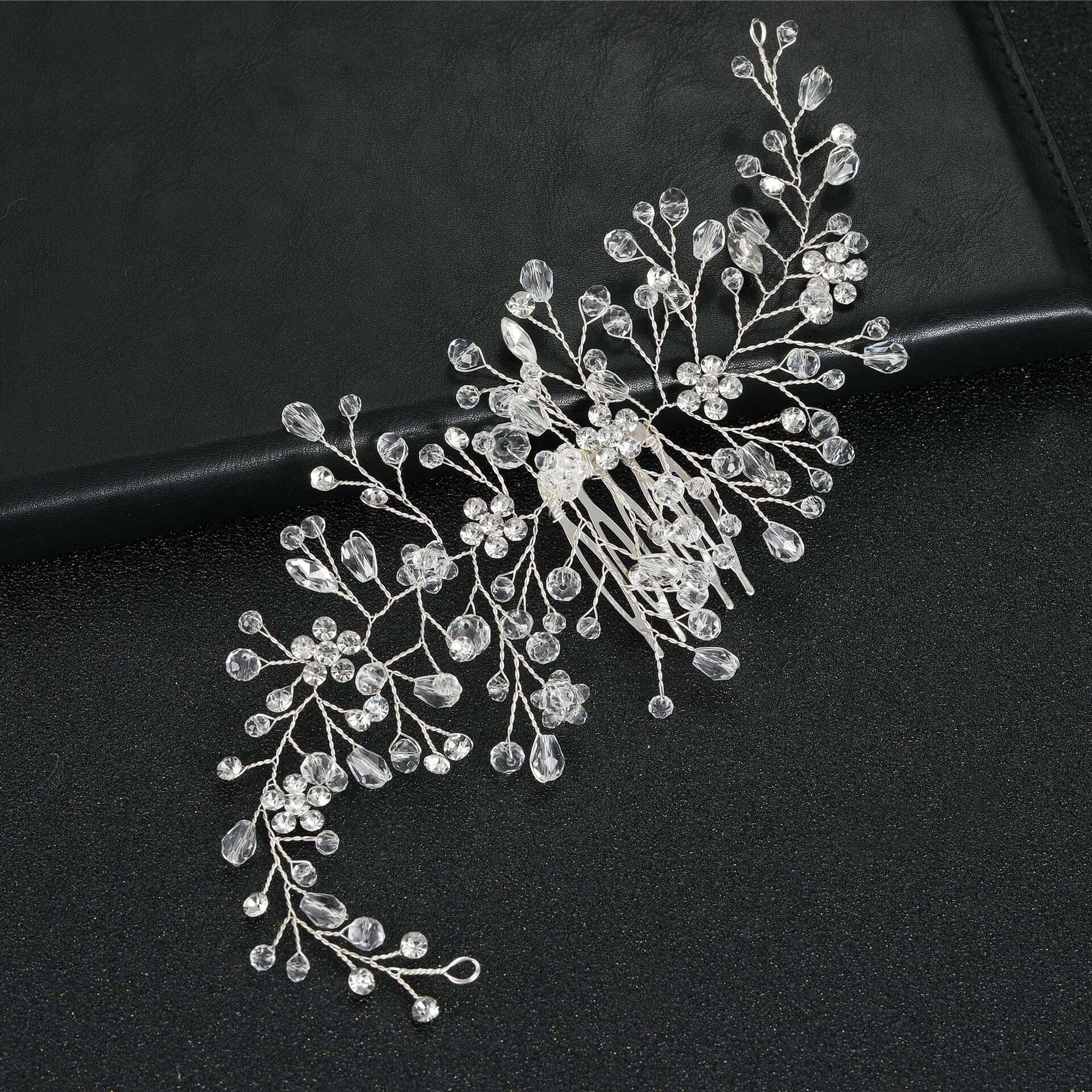 Handmade silver-plated rhinestone and crystal bridal hair comb