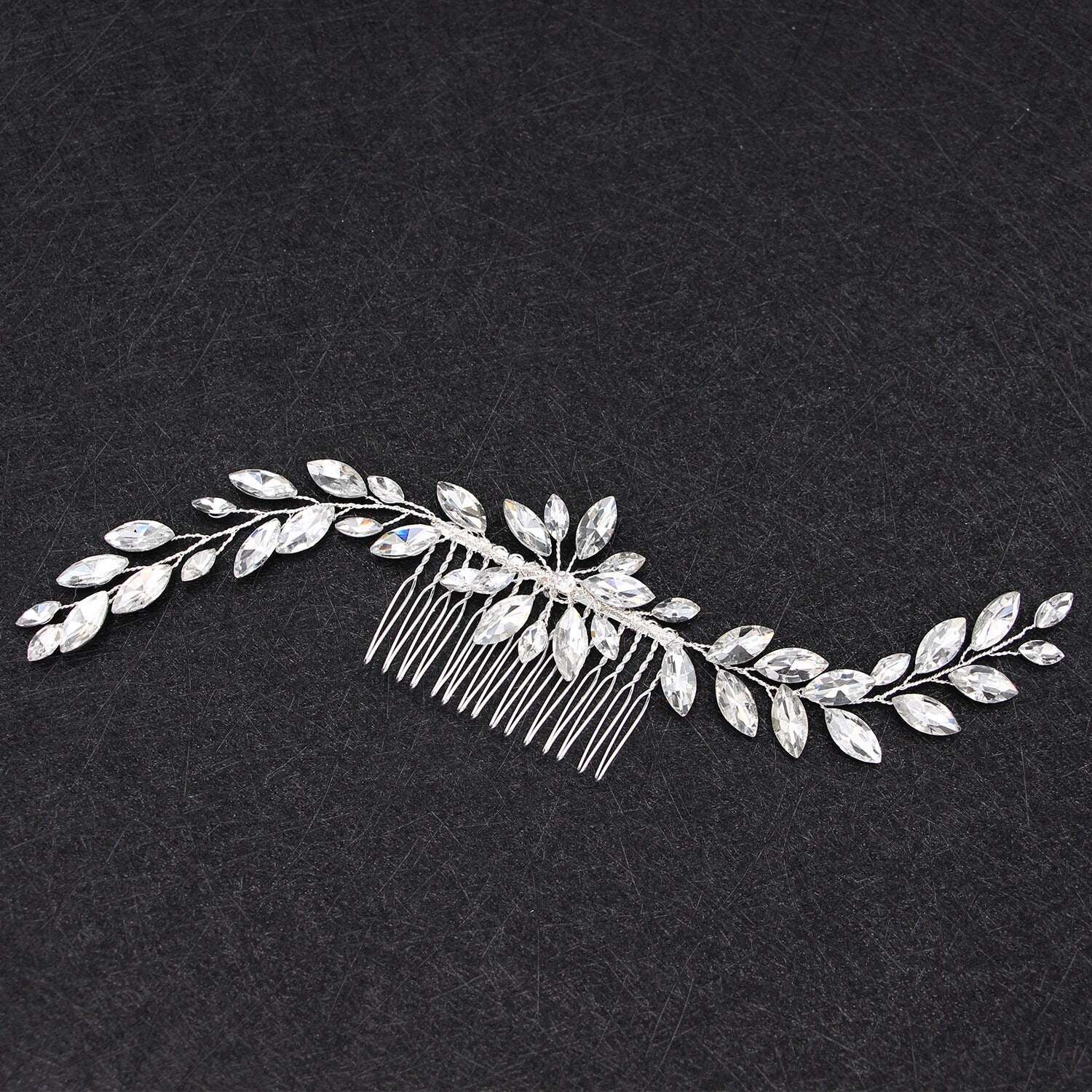 Close-up of a flexible rhinestone and crystal hair comb