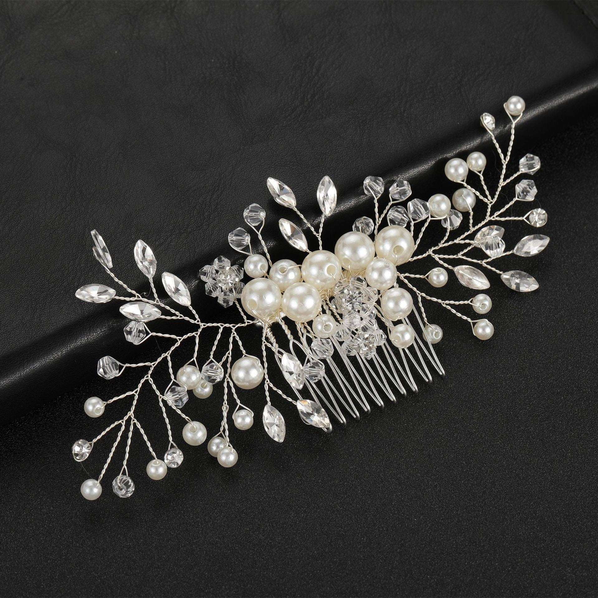 Rhinestone & Pearls Bridal Hair Comb, Bridal Hair Vine,Wedding Hairpiece,Bridal Hair Accessory,Wedding Hair Comb, Bridesmaid Bridal Hairpin