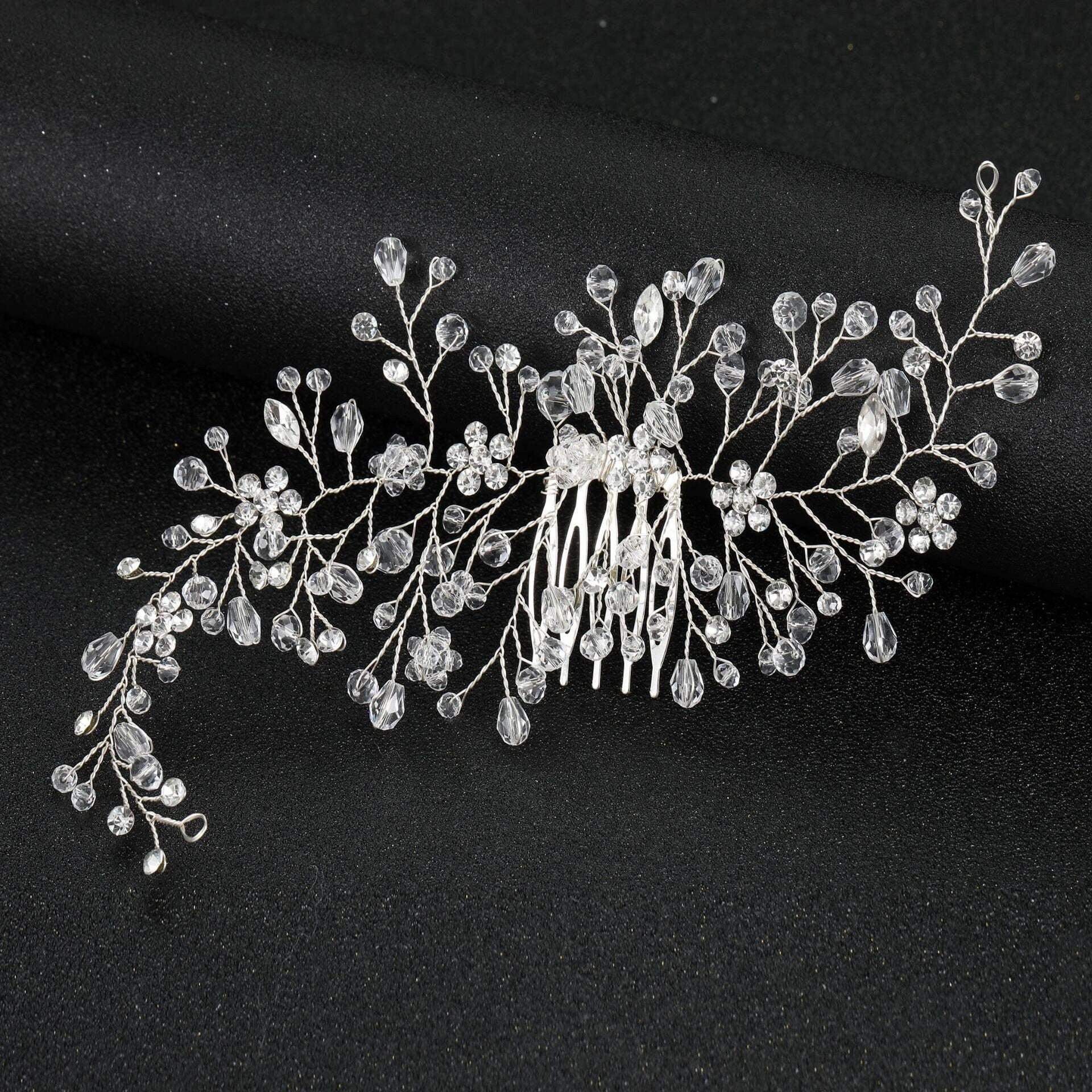 Handcrafted rhinestone bridal hair accessory, side view