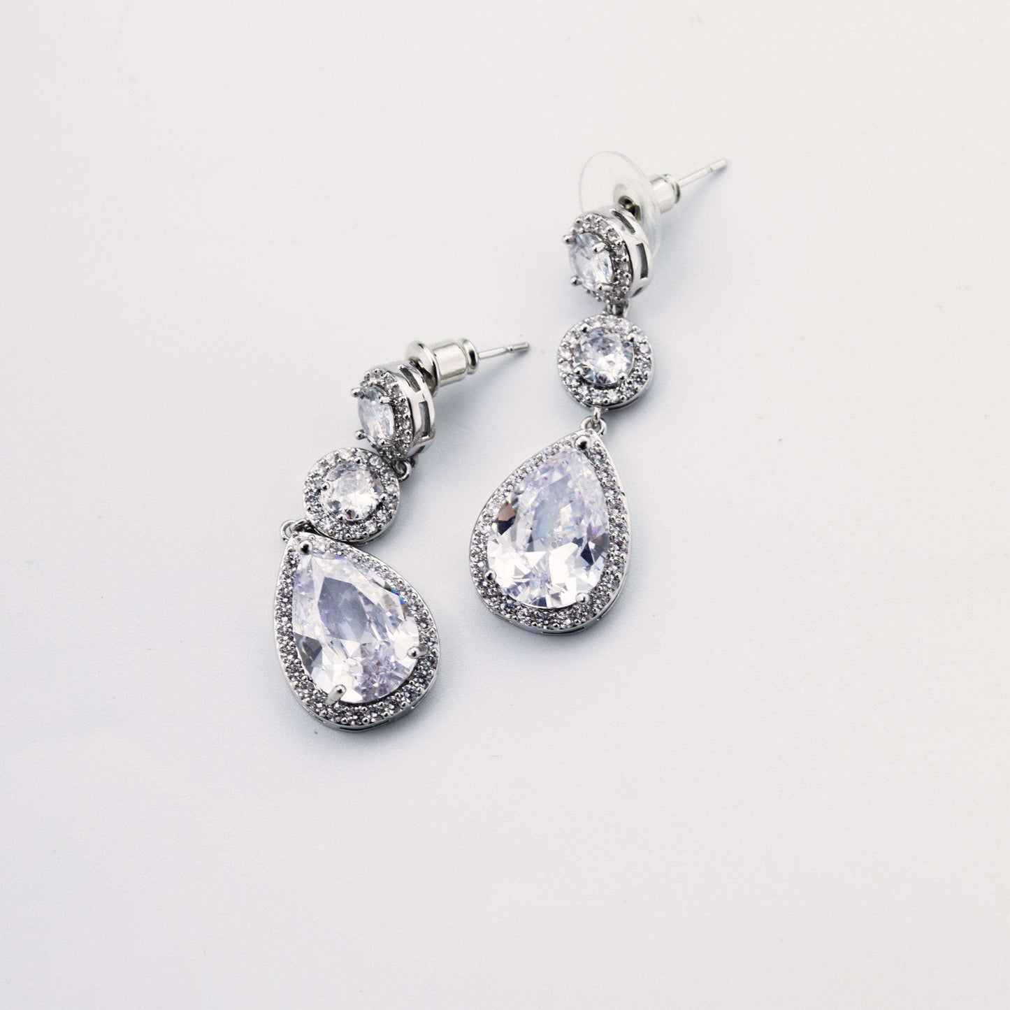 Pair of silver-plated teardrop cubic zirconia earrings