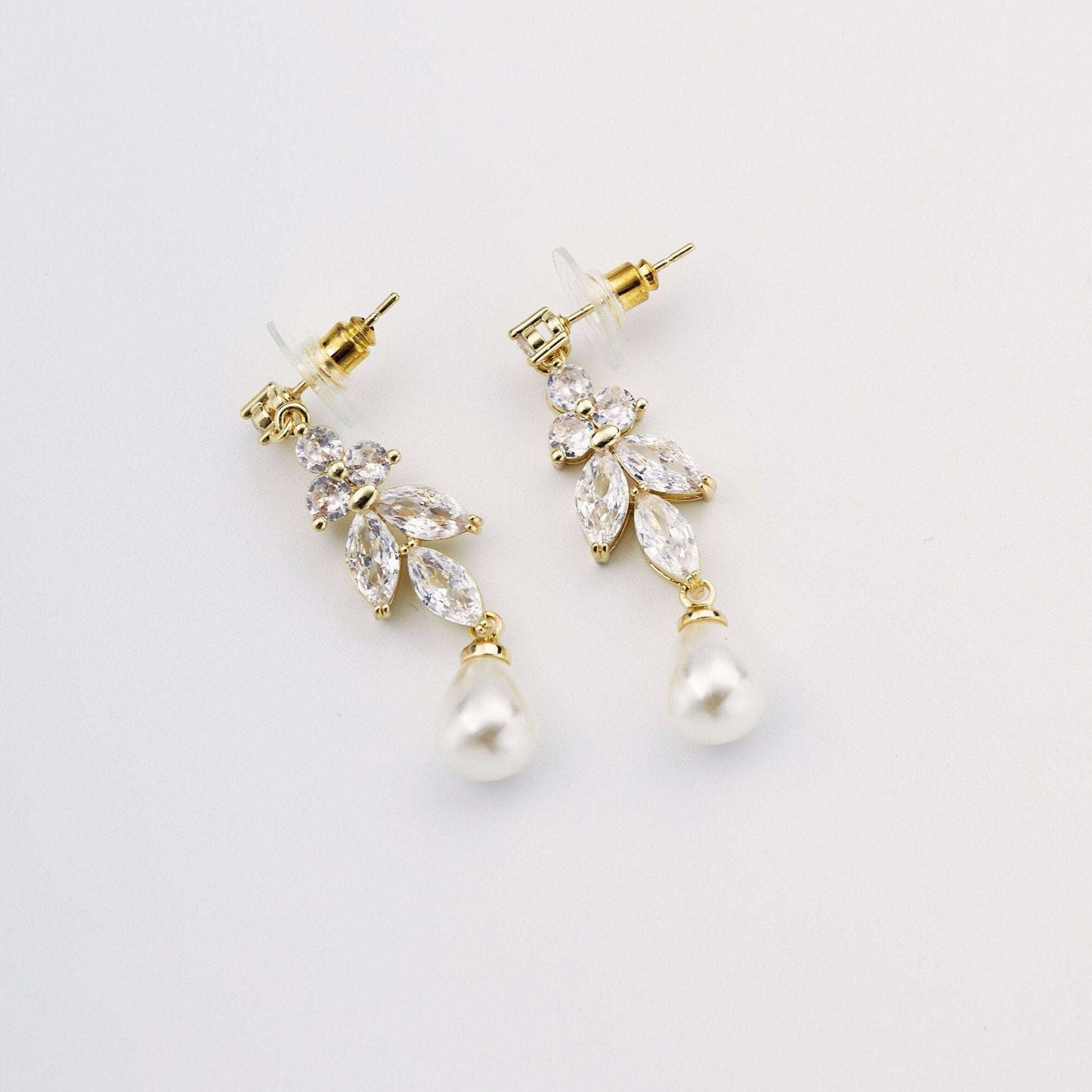 Cubic Zirconia Bridal Earrings with Pearl Drop.