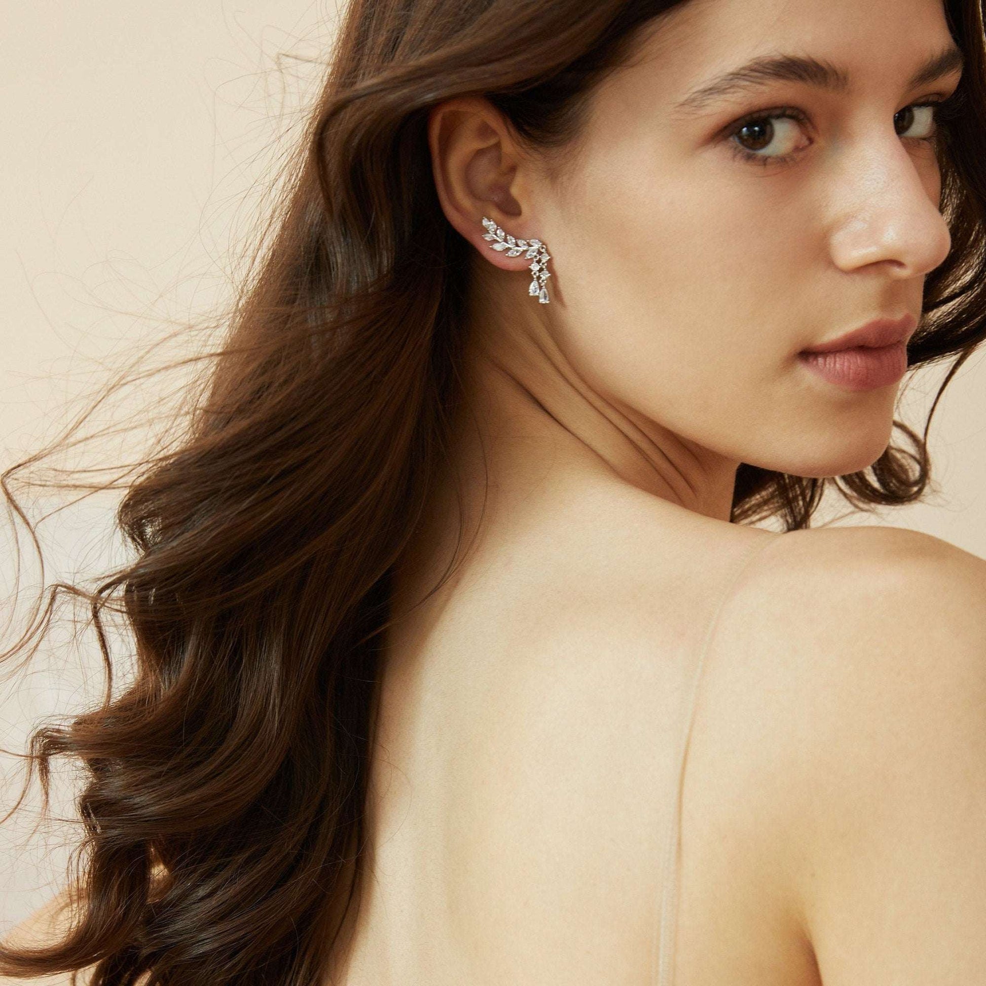 Olive Leaf Climber Earrings.