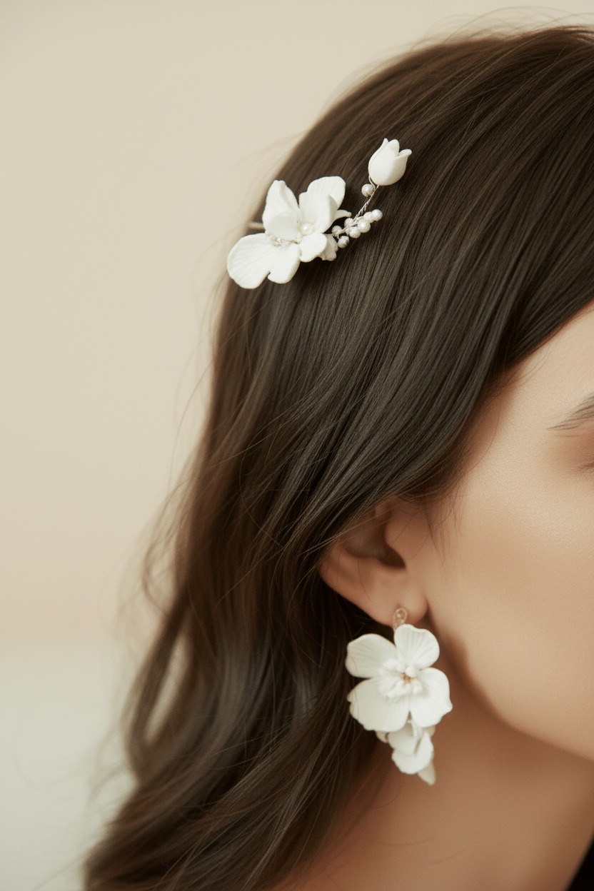 Close-up of a bride wearing the Exquisite romantic hair comb